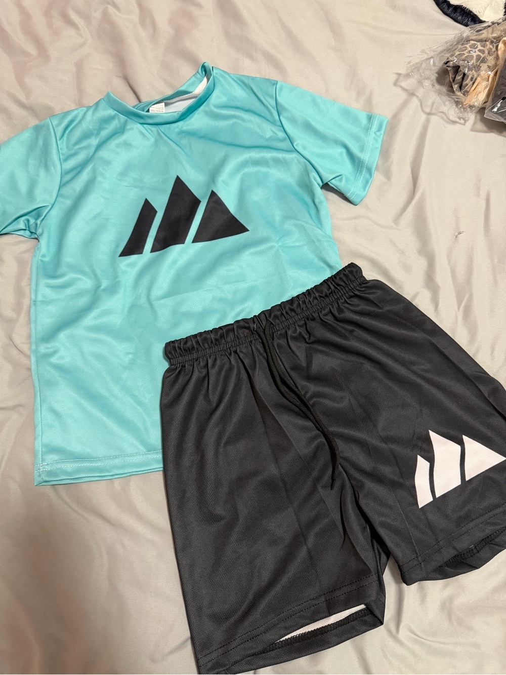 Kids Aqua Blue Shirt and Black Shorts Set - Unbranded